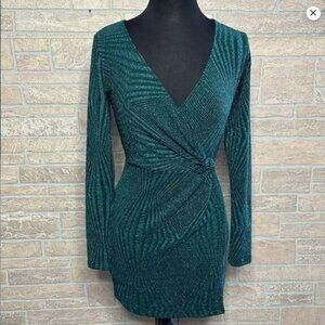 Mi Ami Dark Green Wrap Dress Sparkly Size Small Fall Wedding Guest Dress